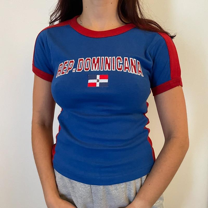 European Cup Summer Jersey, American Sexy Y2K Top, Sporty Women's Versatile T-shirt, Retro Slim Fit, Slimming Short Sleeved
