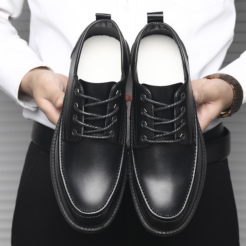 Spring and Summer Leather Shoes New Men's Shoes Versatile Casual Shoes Waterproof Chef Shoes Breathable Korean Version Low-top Black Work Shoes