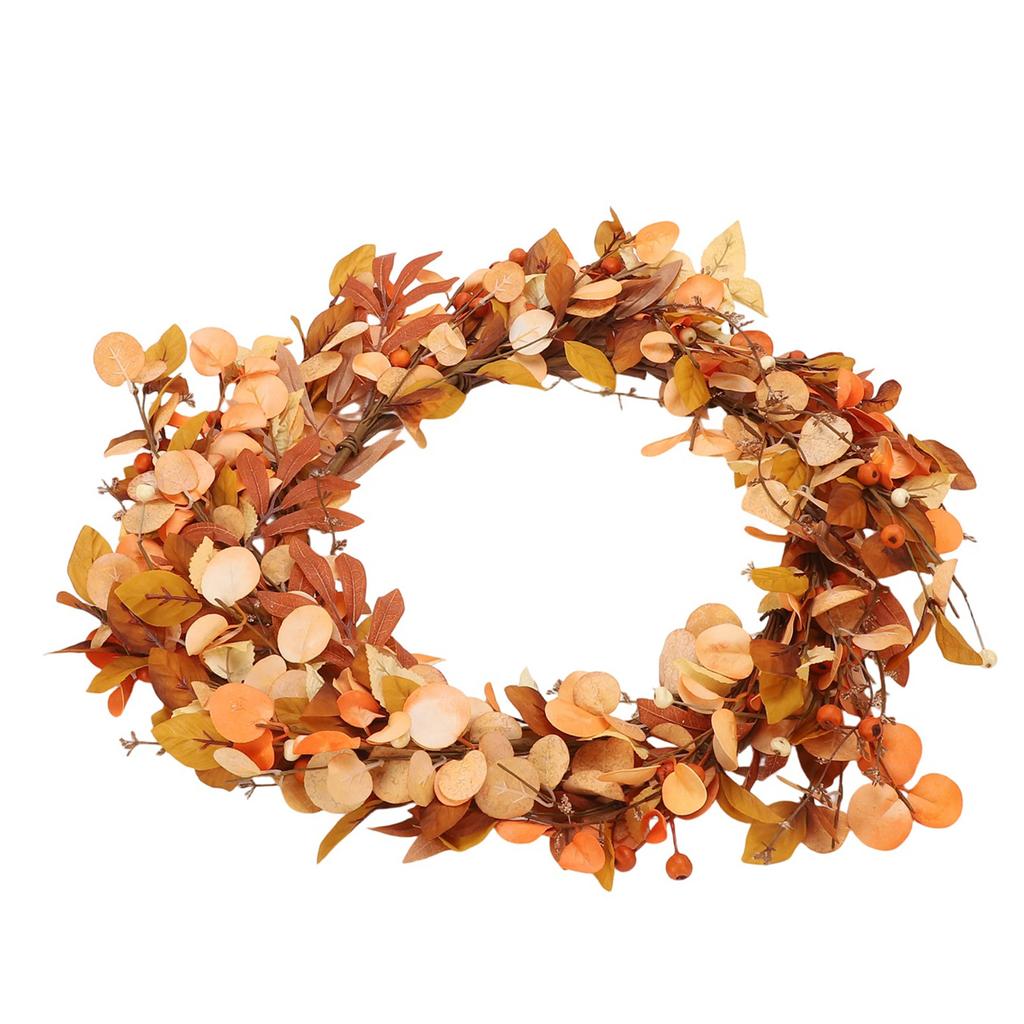 Fall Wreath with Artificial Wheat Ears Leaves Berry Branches   Wreath for Door Window Wall Farmhouse
