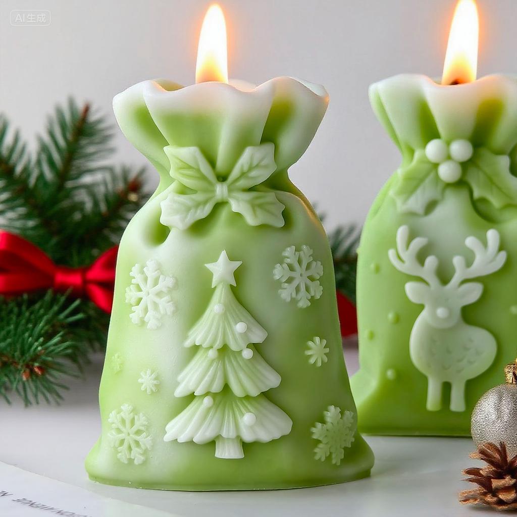 3D Christmas Gift Bag Relief Elk Tree Silicone Mold Handmade Aroma Candle Plaster Ornament Molds Candle Making Supplies
