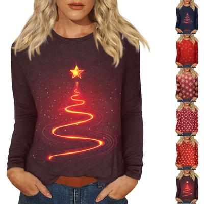 Женский повседневный повседневный топ с длинными рукавами и рождественским принтом с круглым вырезом