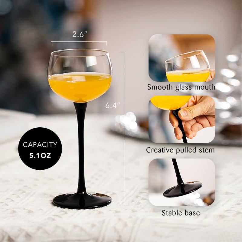 Бокал для коктейля игристого вина, прозрачный/черный, стеклянная посуда с длинной ручкой, винтажный стиль, стаканы для питья