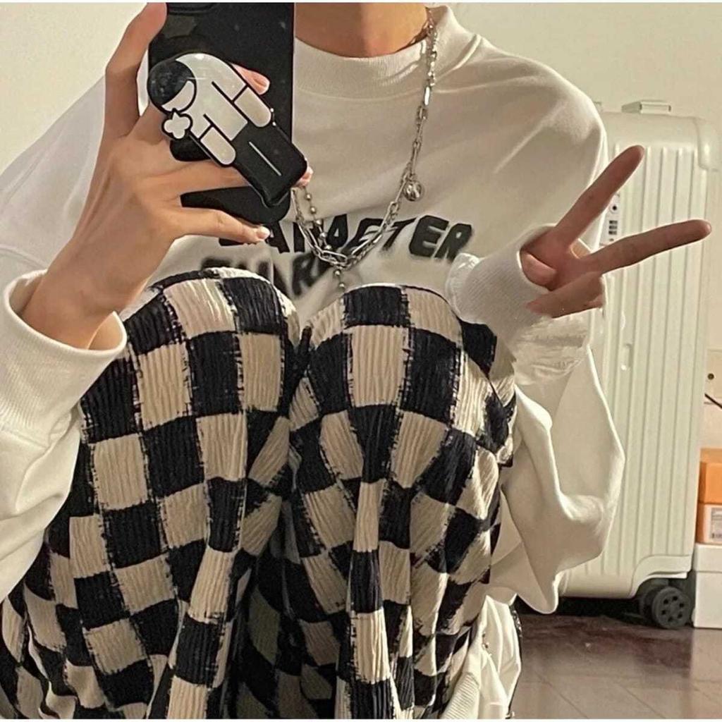 Эластичные брюки-клеш в клетку с принтом и высокой талией, тонкие расклешенные брюки, расклешенный низ, корейский стиль, женские дамы y2k harajuku