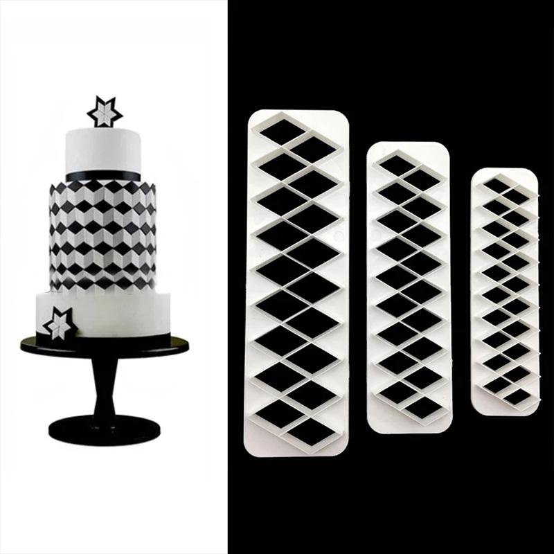 3 шт. Инструменты для выпечки, шестигранная круглая форма для помадки, квадратная треугольная пластиковая форма для украшения торта, геометрическая сетка, форма для печенья