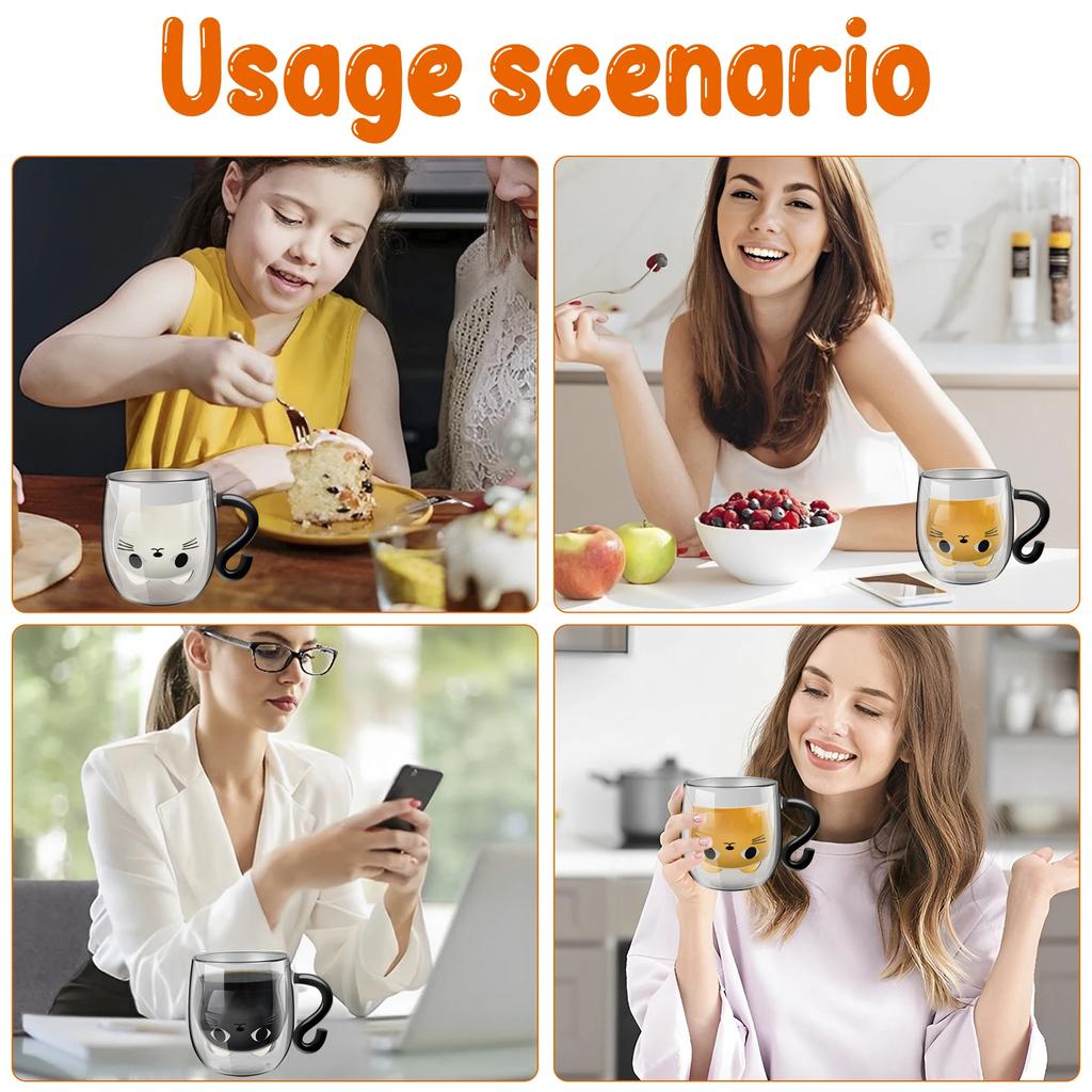 Милые кружки с котами, двойные вакуумные милые чайные чашки с ручкой, 250-300 мл, стеклянная кружка для кофе с котами, термостойкая стеклянная кружка для воды и молока