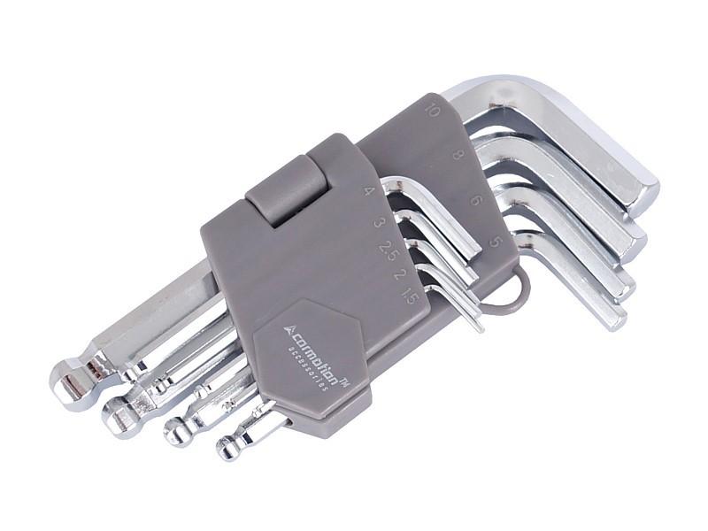 Klucze imbusowe kuliste, 130 mm, rozmiary 1,5 - 10 mm, 9 szt.