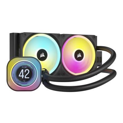 Corsair ICUE LINK H100i LCD AIO жидкостный процессорный охладитель QX120 RGB LCD 240 мм радиатор совместим с Intel LGA AMD AM5 iCUE LINK системный концентратор в комплекте черный -