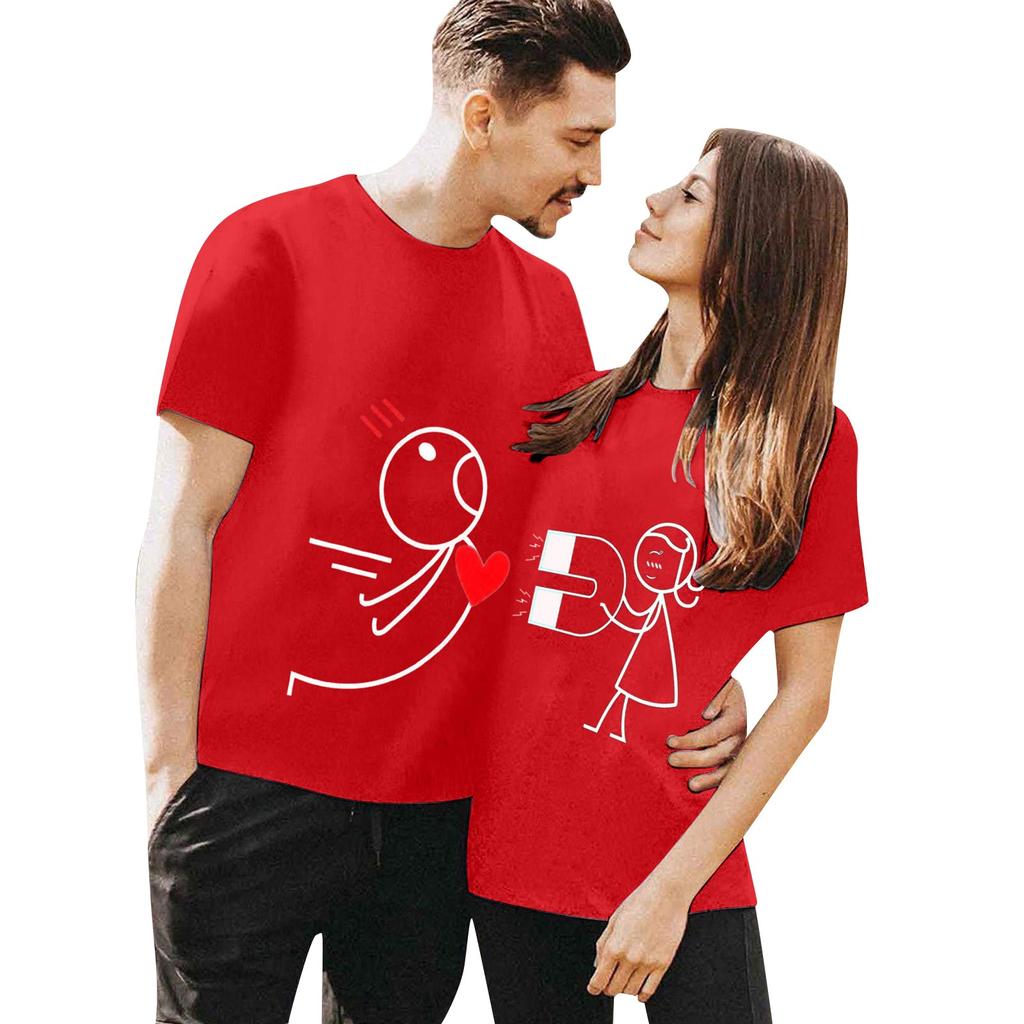 Женские топы с короткими рукавами и круглым вырезом с принтом, парные футболки для него и нее, одинаковые парные рубашки