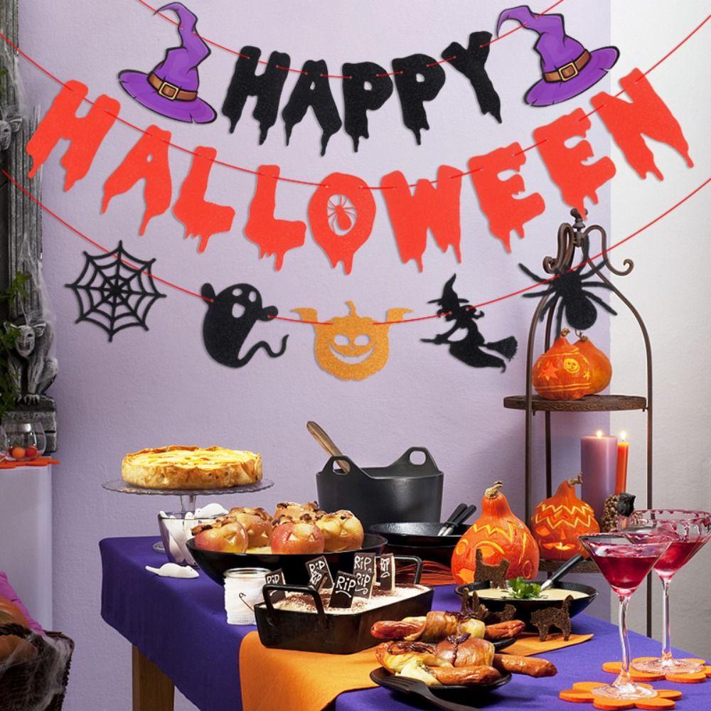 3Pcs/Set Bat Halloween Paper Banner Ghost Ghost Decor Flag Witch Pumpkin Pendant  Party Supplies