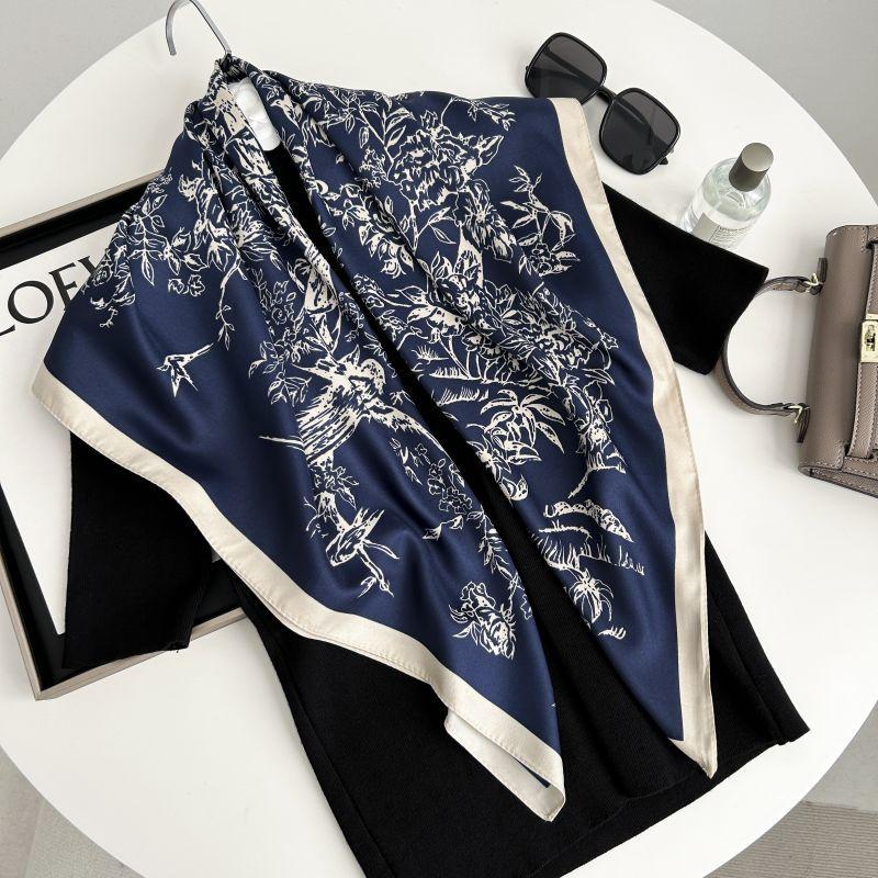 Печатный буквенный высококачественный искусственный шелк женский твил шелковый декоративный женский шелковый шарф