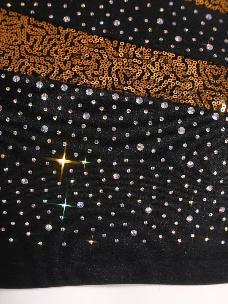 Двухкомпонентный сценический танцевальный наряд для женщин S-XXL: Топ с пайетками и воротником-стойкой и струящиеся брюки с разрезами по бокам, идеально подходят для соревнований