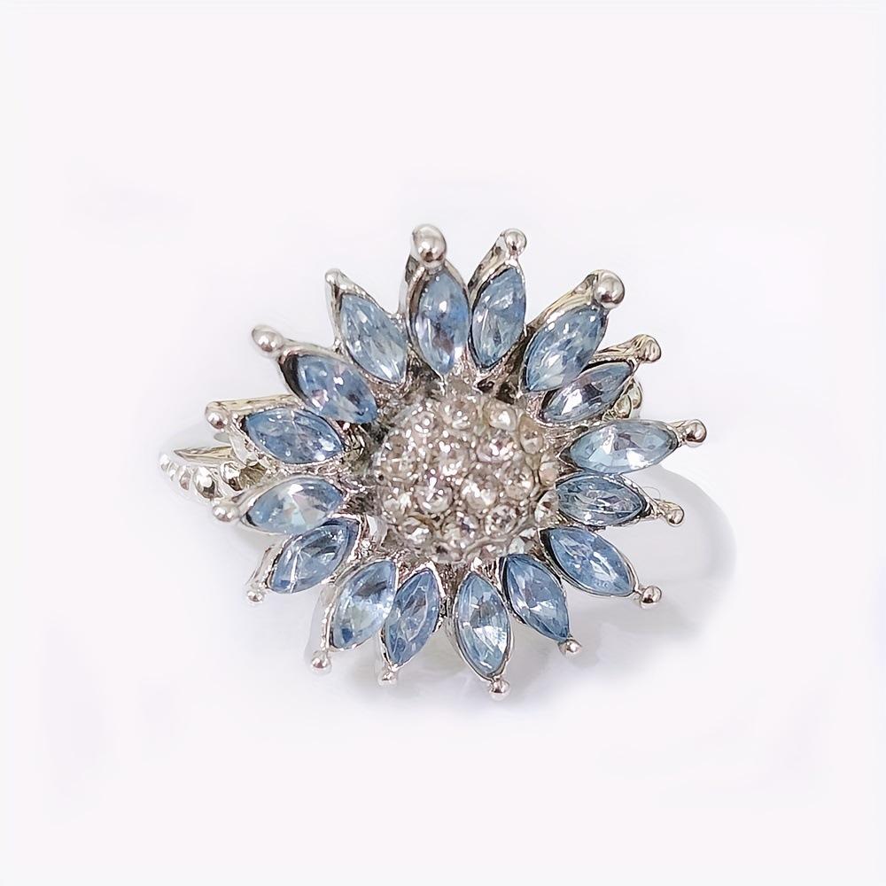 eBay Popular Inlaid Light Blue Zircon Sunflower Ring for Fashionable Women in Europe and America