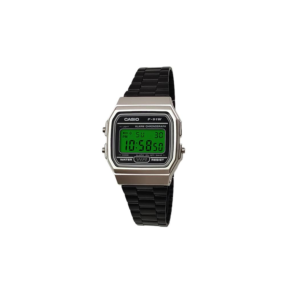 Casio Коллекция Custom Кварцевый механизм Ремешок из нержавеющей стали Часы Мужские Часы Черный циферблат F-91WM-7A(Watch5--)