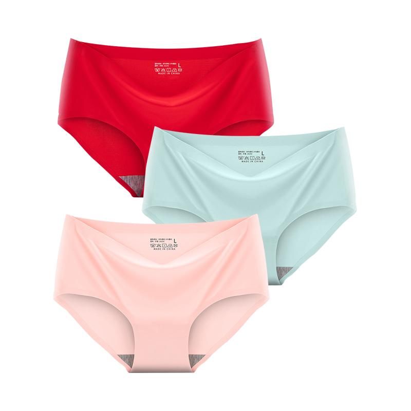 3 Pcs/Set Seamless Panties Silk Pamty Mid Waist Underwear Comfort Underpants Solid Invisible Briefs Female Lingerie