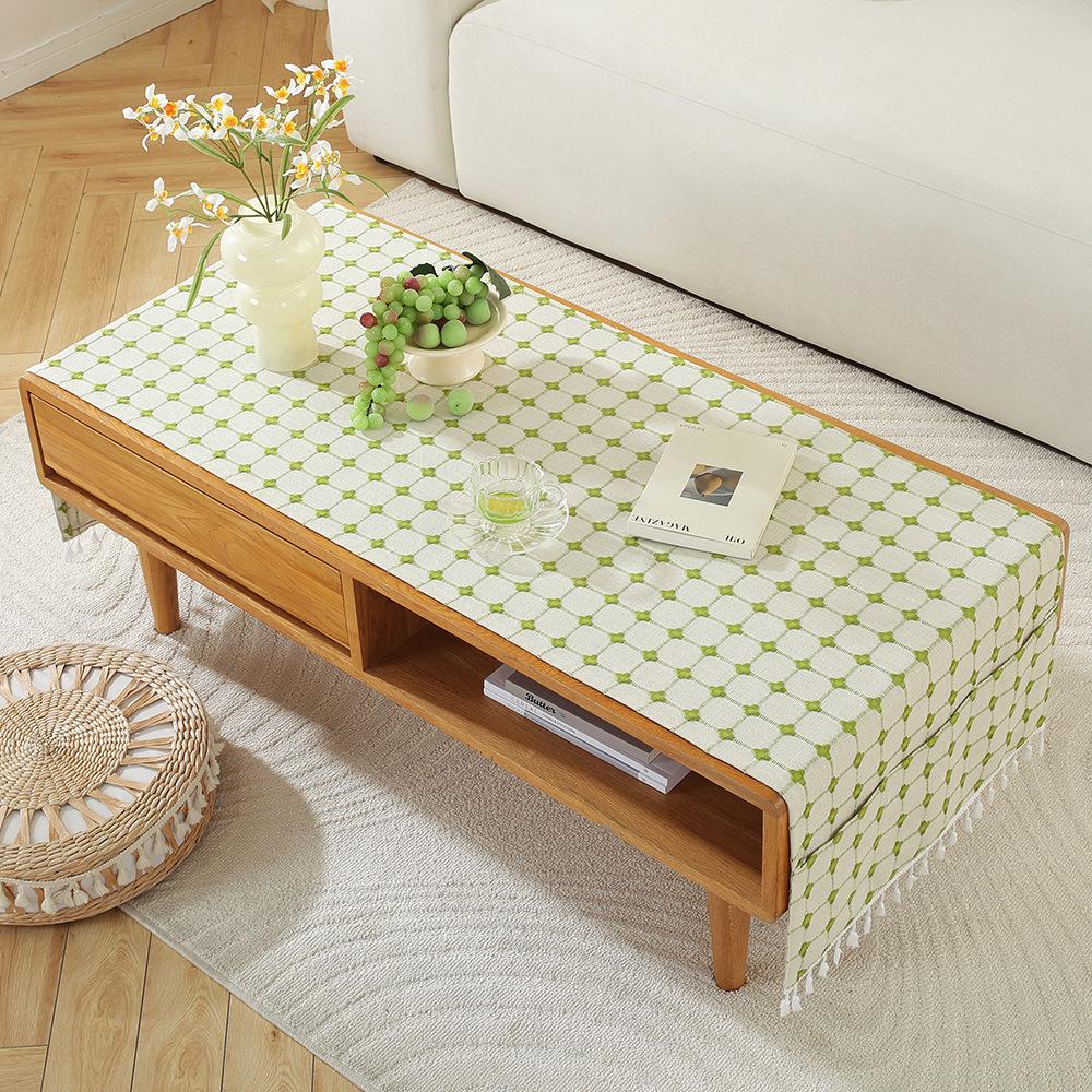 Rectangle Tablecloth Coffee Table Mat Table Mat Fabric Embroidery Jacquard Tassel Household Dust Cover