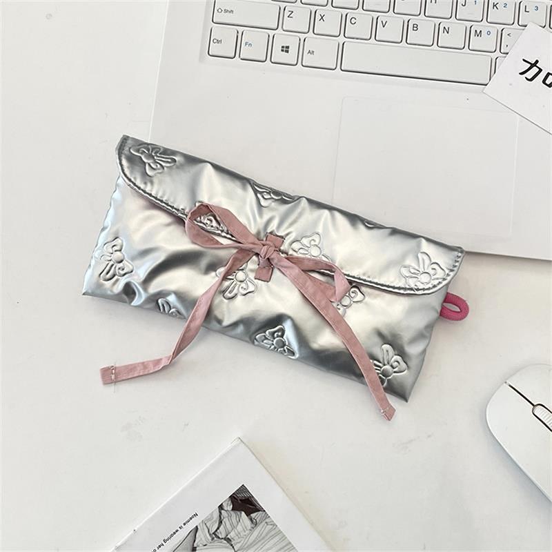 Милый стеганый бант Любовь клапан Органайзер пенал Кошелек для монет Девичья косметичка Женская портативная сумка для хранения мелочей Подарок