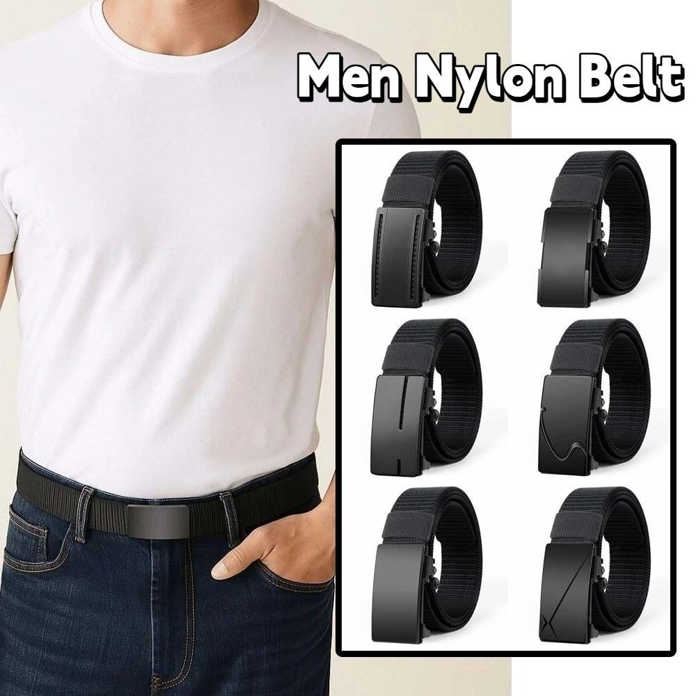 Solid Color Men Nylon Belt Zinc Zinc Alloy Sturdy Cloth Belt Adjustable Cloth Waistband Boys