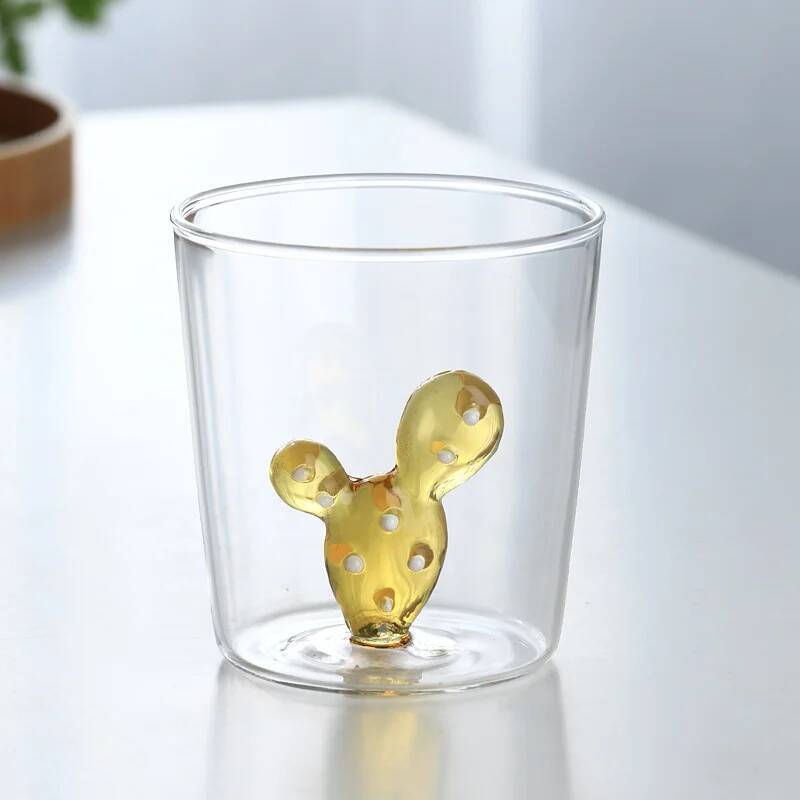 Стеклянный стакан для воды с кофе с 3D-растениями внутри Креативный подарок для детей Стеклянная посуда Стакан для питья Персонализированный стакан-кружка с кактусом для завтрака, молока, кофе