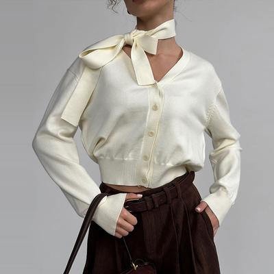 Вязаные кардиганы с V-образным вырезом, женские шикарные однобортные свободные элегантные однотонные свитера для женщин 2025 года, повседневные топы с длинным рукавом для женщин