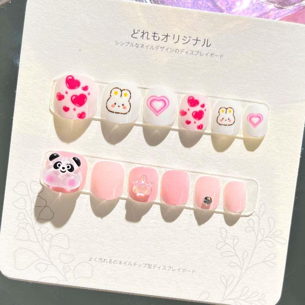 Flower Kids Cartoon Fake Nails Bears Cartoon Nail Accessories Children False Nails Kids Toys