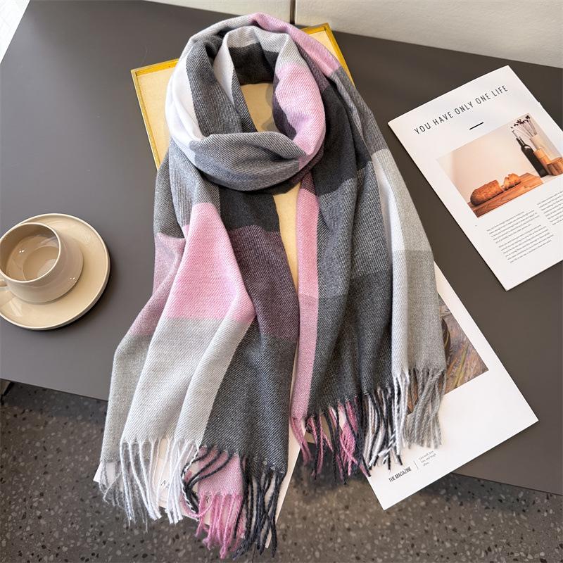 New Winter Fashion Plaid Scarf for Women Men Classic Warm Chunky Soft Cashmere Feel Scarves Match Overcoat Knitted Shawl