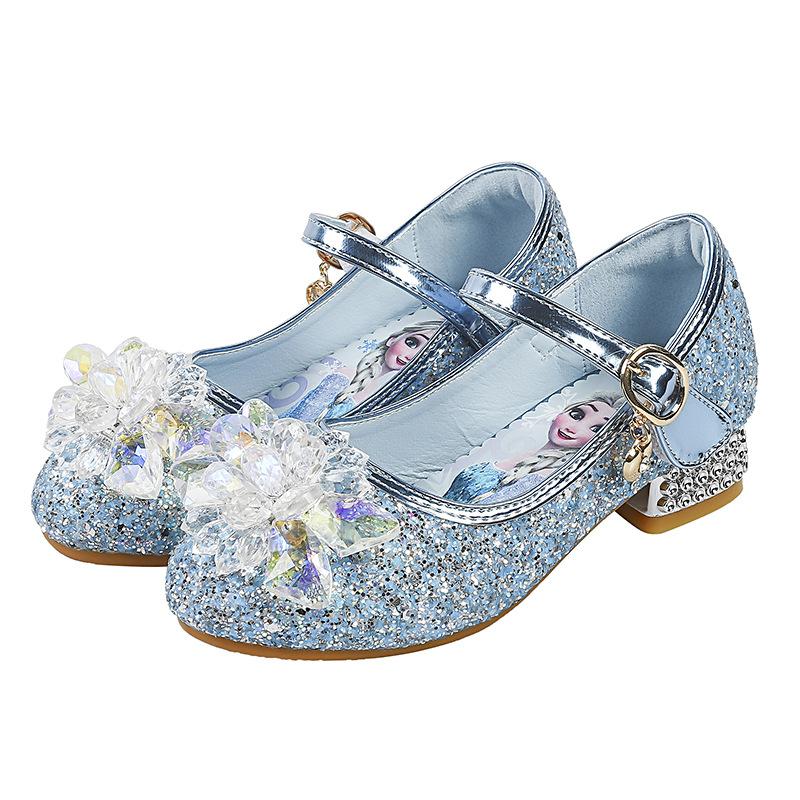 Girls' Princess Shoes New Fashionable Children's Shoes Spring and Autumn High Heels Velcro Single Shoes Little Girls' Pink Crystal Shoes