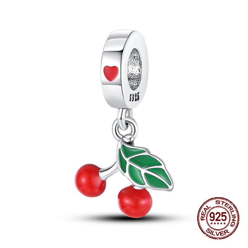 Real 925 Sterling Silver Chocolate Pizza Cake Fries Food Charms Beads Fit 925 Original Bracelets DIY Cute Jewelry Gifts