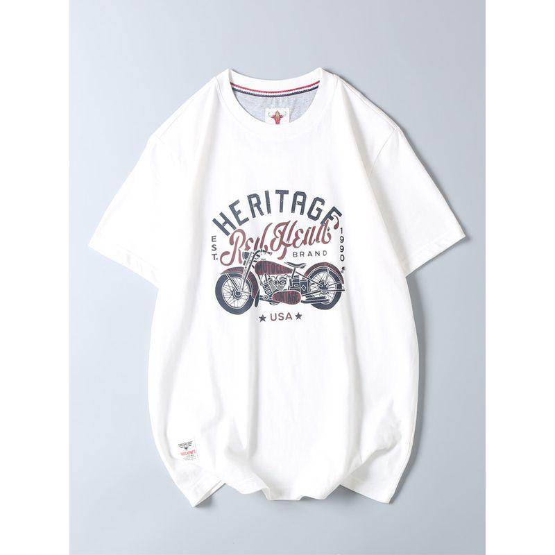 American Retro Motorcycle Print Short-Sleeve T-Shirt for Men, Export Surplus, Pure Cotton, Brushed Fabric, Round Neck, Half-Sleeve