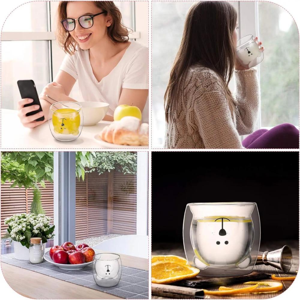 Креативная двухслойная кофейная кружка с милым медведем, двойная стеклянная чашка, картонная чашка для молока с изображением животных, женская милая кошка, утка, собака, подарок, Рождественский подарок