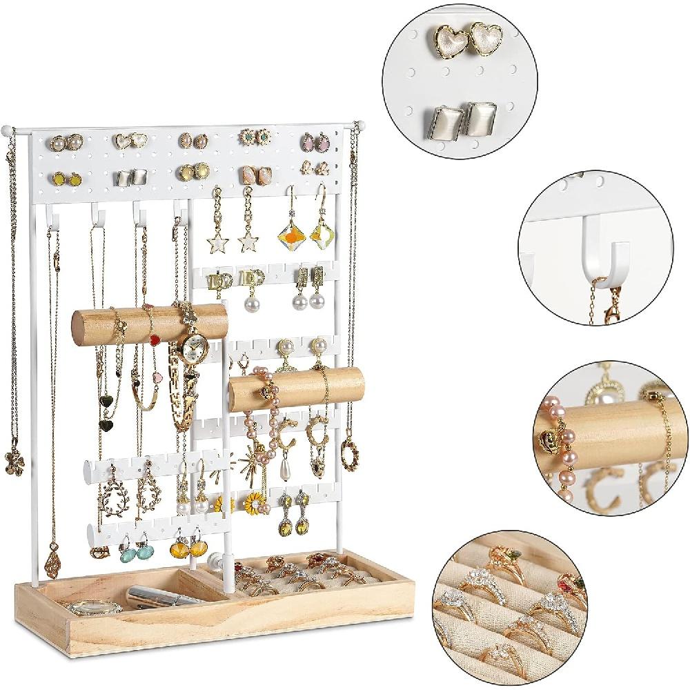 Подставка для украшений - Подставка для украшений Ювелирное дерево, двойная подставка для часов 118 отверстий 4 крючка Хранение украшений для цепей Кольцо Серьги Браслеты Часы