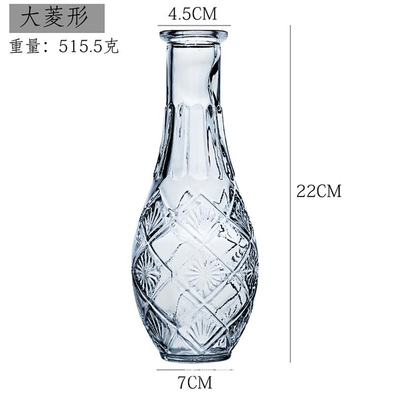 Vintage Relief Pattern Vase Madrid Size Transparent Glass Bottle European Creative Fine Mouth Palace Vase Wholesale Home Decor