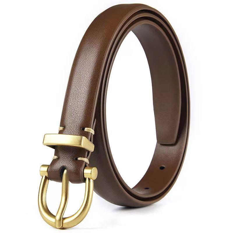 Color Solid Gold Buckle Decoration Women Casual Slim Waist Belt For Use Daily