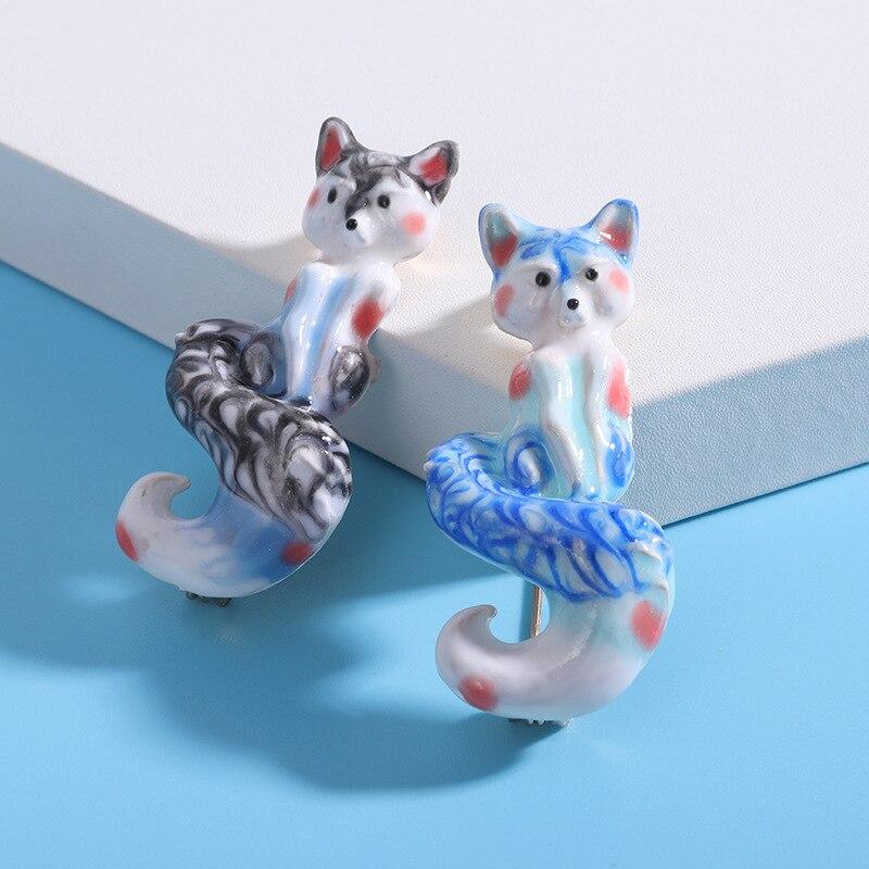 Blucome Модная простая брошь с маленьким животным, булавка для воротника из сплава с капающим маслом лисы, темперамент