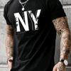 Summer Men's 100% Pure Cotton Casual Loose Plus Size NY Letter Printed Sports Comfortable Round Neck Short Sleeved T-shirt Top