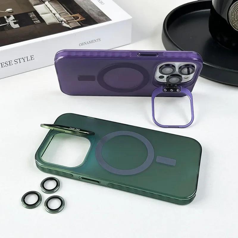 Color Changing For Magsafe Magnetic Case For For Iphone 17 16 15 14 13 12 11 Pro Max Lens Protector Glass Metal Bracket Stand Cover