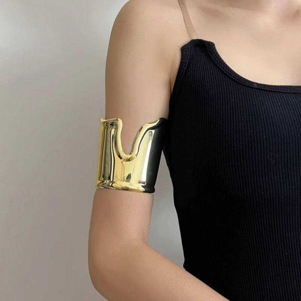 Metallic Finish Geometric Bracelet Wide Open Irregular Bracelet Statement Bangle Hand Accessory