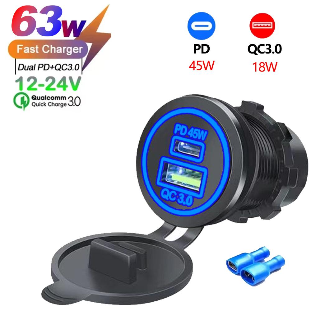 Автомобильное зарядное устройство USB с 2/3/4 портами PD QC 3.0 с вольтметром, адаптер розетки, водонепроницаемый для 12 В / 24 В автомобиля, квадроцикла, лодки, горячая распродажа