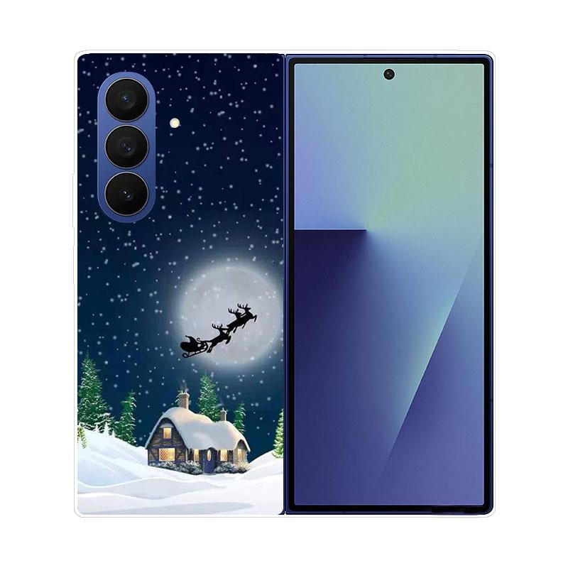 Christmas Painted Phone Case For Samsung Galaxy Z Fold 7 6 5 4 3 2 Fold7 Fold6 Fold5 Fold4 Transparent Hard PC Protect Cover
