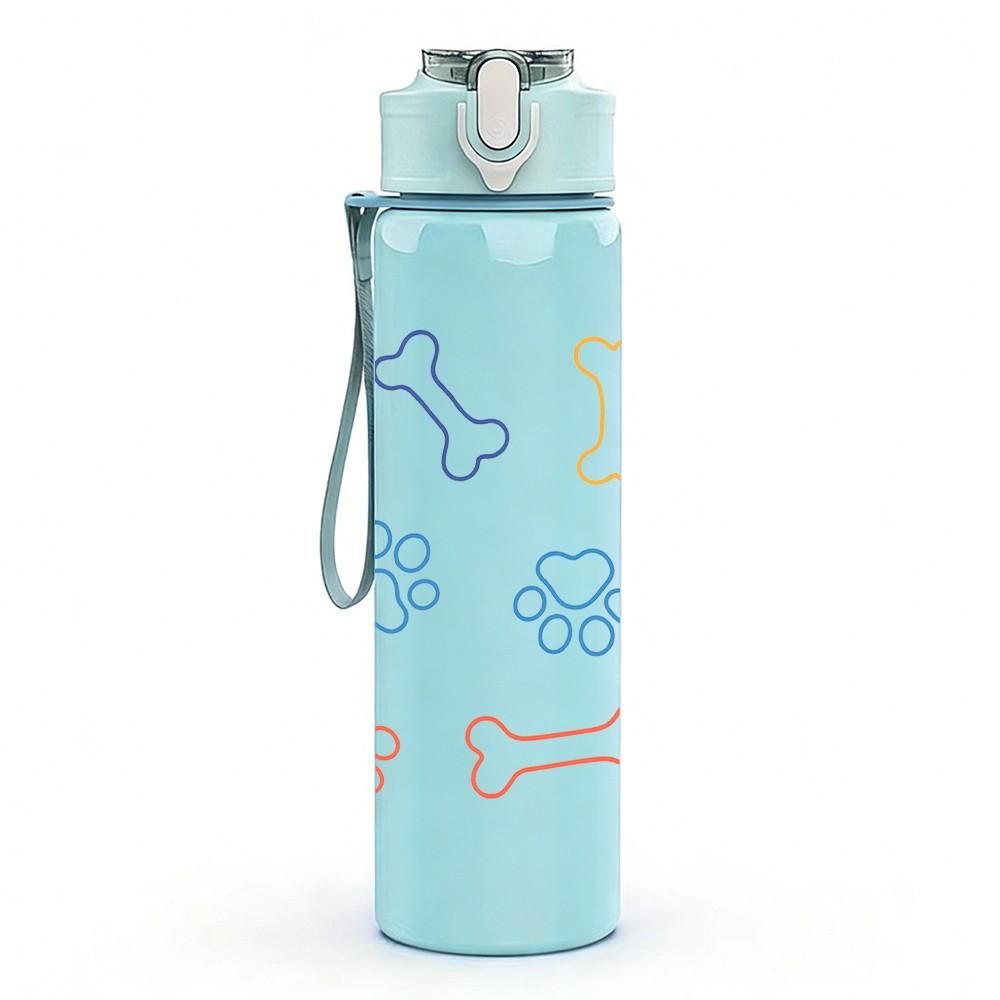 1PC Pet Bone Paw Print Pattern 750ml Color Plastic Sports Water Bottle Leakproof Flip Straw Lid Suitable for Sports Office Home Use