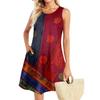 Summer Dresses For Women Beach Boho Sleeveless Vintage Printing Flowy Pocket Tshirt Tank Sundresses