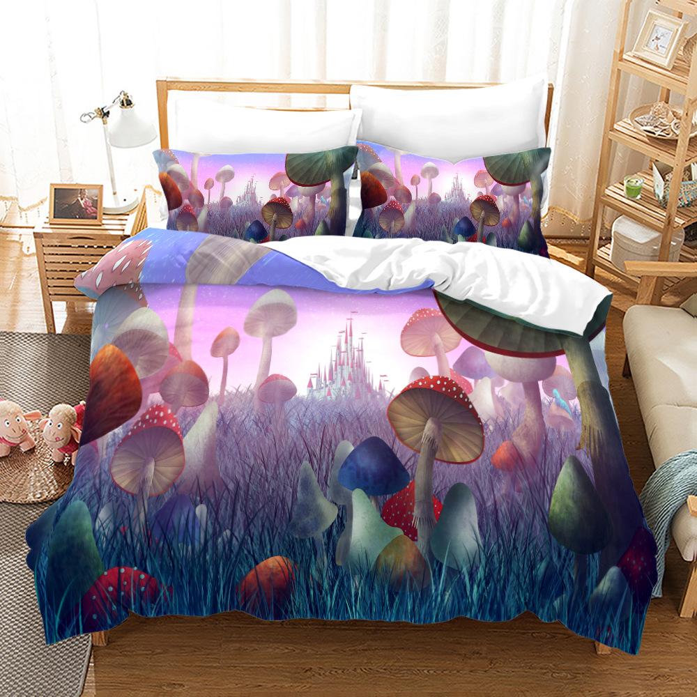 Dreamy Elf World Bedding Set Magic Mushroom Quilt Cover Pillowcase 2/3pcs King Queen Bed Cover Single Double Bed Home Textile