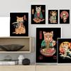 Japanese Samurai Cat Wall Art Neko Ramen Canvas Painting Cartoon Animal Poster Pictures Home Restaurant Bar Decoration Cuadros