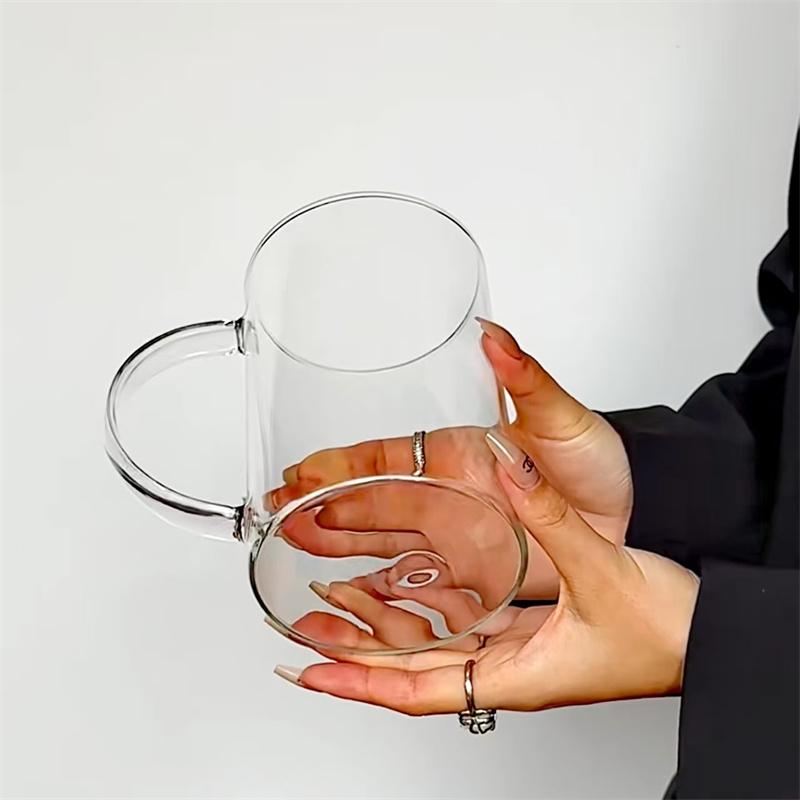 Большой стакан из стекла объемом 1000 мл с ручкой и крышкой, со шкалой, стакан для воды, стеклянная бутылка для сока, молока, домашняя офисная посуда для напитков