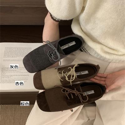 Британский стиль ретро женские туфли на мягкой подошве с одним ремешком женские 2025 осень новые французские черные на шнуровке с квадратным носком лоферы