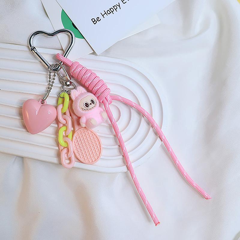 Милый мультяшный флокированный брелок-подвеска Labubu, креативный плетеный шнурок, украшение для подвешивания на рюкзак, аксессуары, подарки