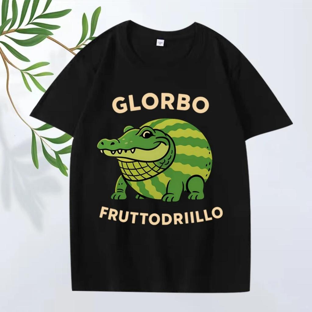 Glorbo Fruttodrillo Итальянский мем Brainrot Футболка мужская женская Оверсайз 100% Хлопок смешная с коротким рукавом Летний принт Унисекс топы