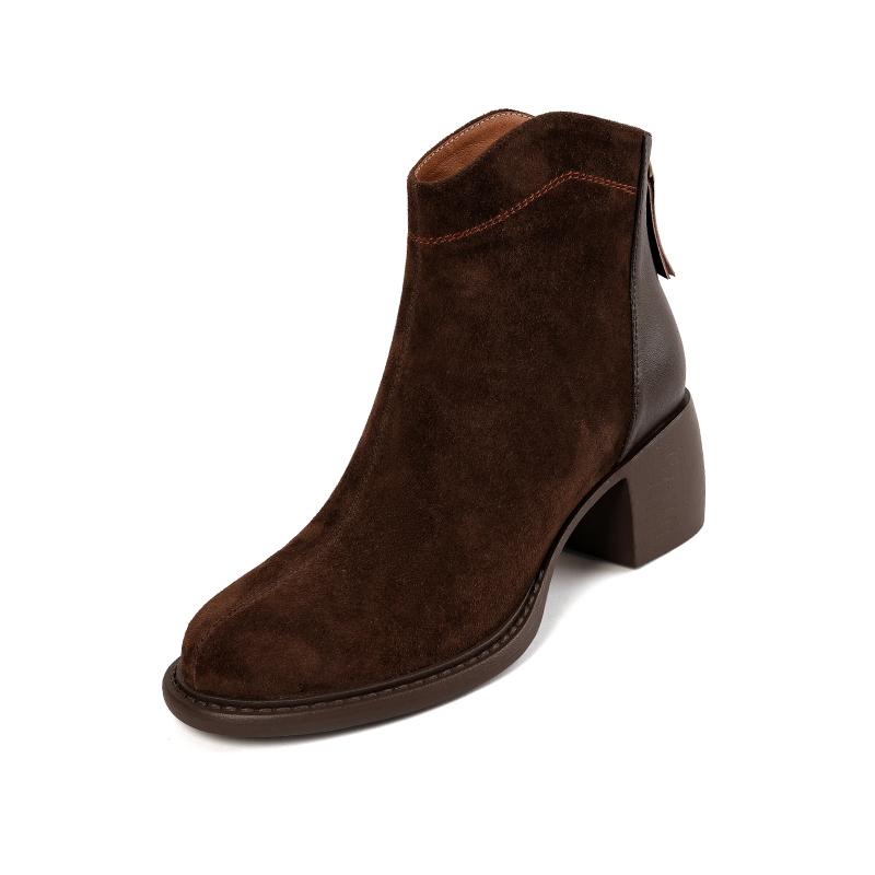 НОВЫЕ осенне-зимние женские сапоги с круглым носком и толстым каблуком, туфли из овечьей замши для женщин, ботильоны в стиле ретро Botas De Mujer