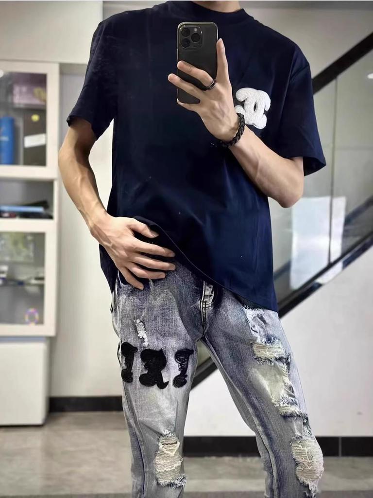 High Street Embroidered Anir Slim Fit Jeans - Men's Trendy Skinny Pants, Student Style