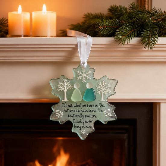 Yousheng Декор дружбы из морского стекла в форме снежинки Ручная работа Искусство из морского стекла Рождественское украшение Прибрежный сувенир дружбы для лучших друзей