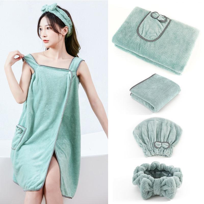 Банные полотенца можно использовать для впитывания воды и предотвращения выпадения волос.. Взрослые домашние купальные халаты из кораллового флиса плюс хлопковые мягкие полотенца